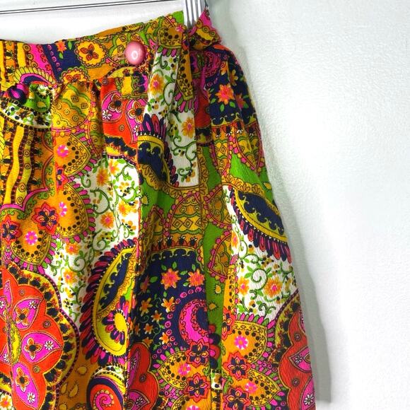 Vintage Maxi Skirt 1960s Paisley Bright Colors Pink Yellow S - Picture 5 of 11